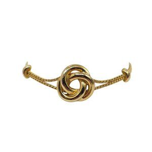 Goldette Gold Tone Love Knot Bracelet W/ Double Chain Secure Clasp